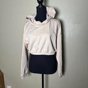 Modern Minimalist Cotton Blend Cropped Hoodie Relaxed Fit Cream Lounge Aesthetic